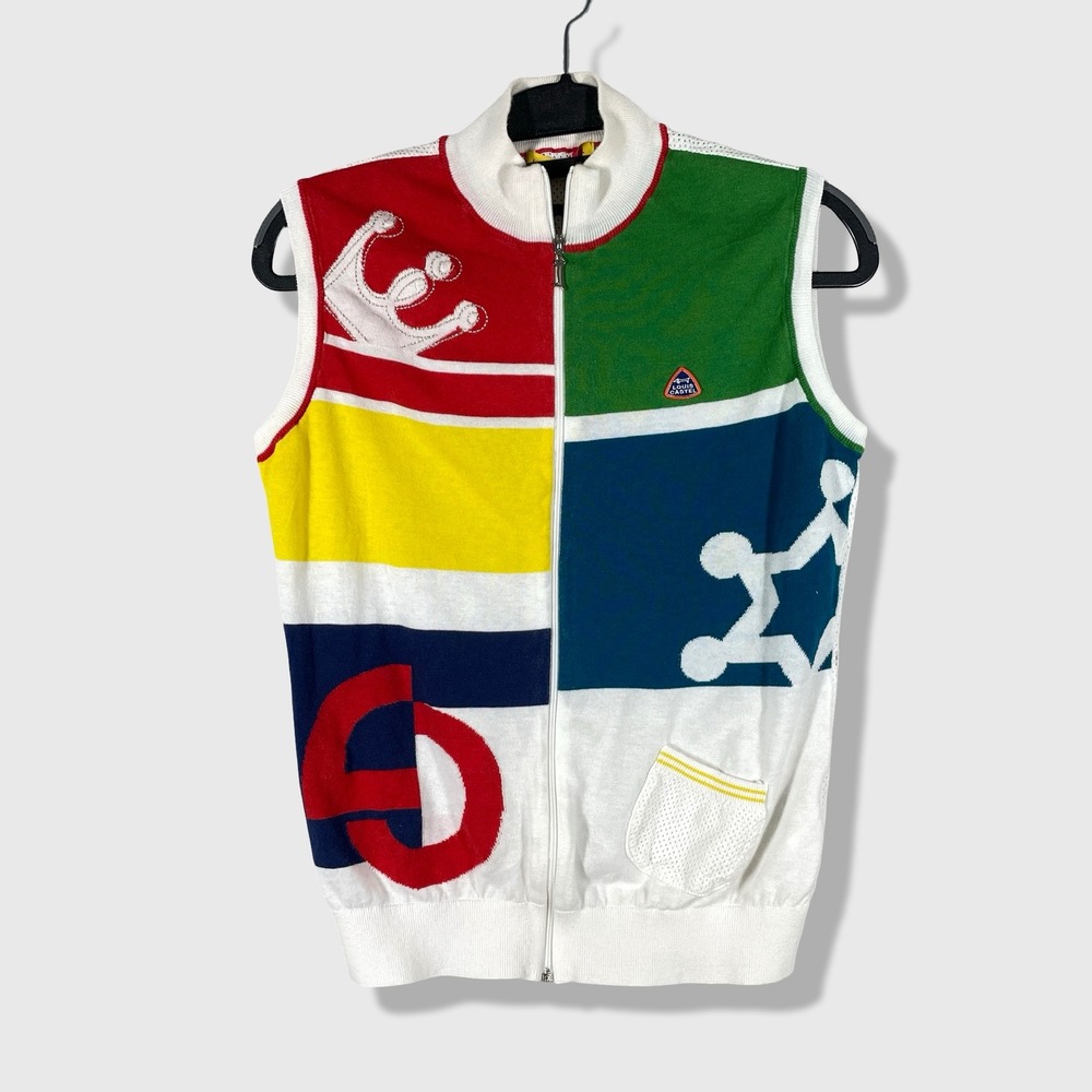 Louis Castel Zip Sweater Vest Womens 95 White Colorblock Sporty Retro